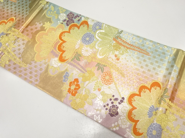 松藤に菊・椿模様織り出し　振袖用袋帯